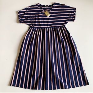 Suzanne Betro NWT Striped T Shirt Dress Navy Pink Comfort Size Large